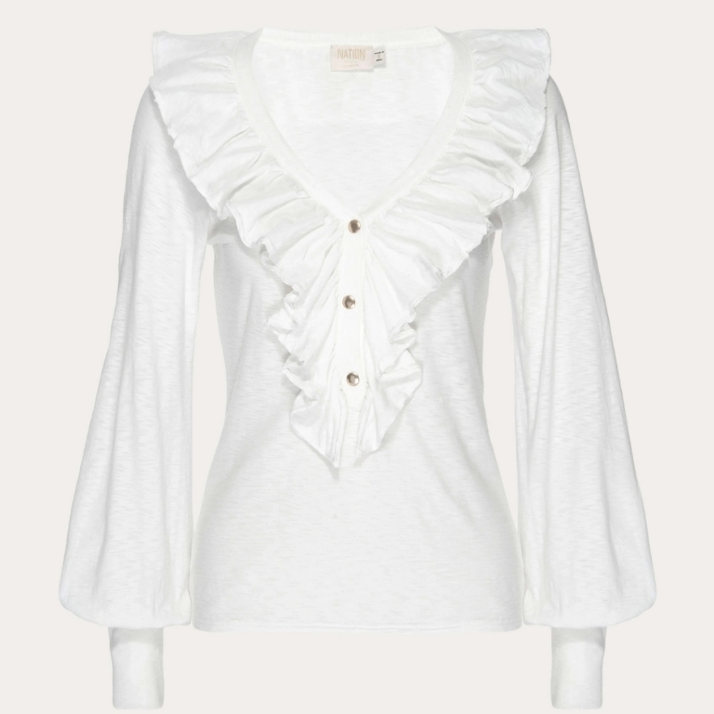 NWT Nation LTD Lalita Ruffle top Size xs cotton ivory white - Picture 6 of 6